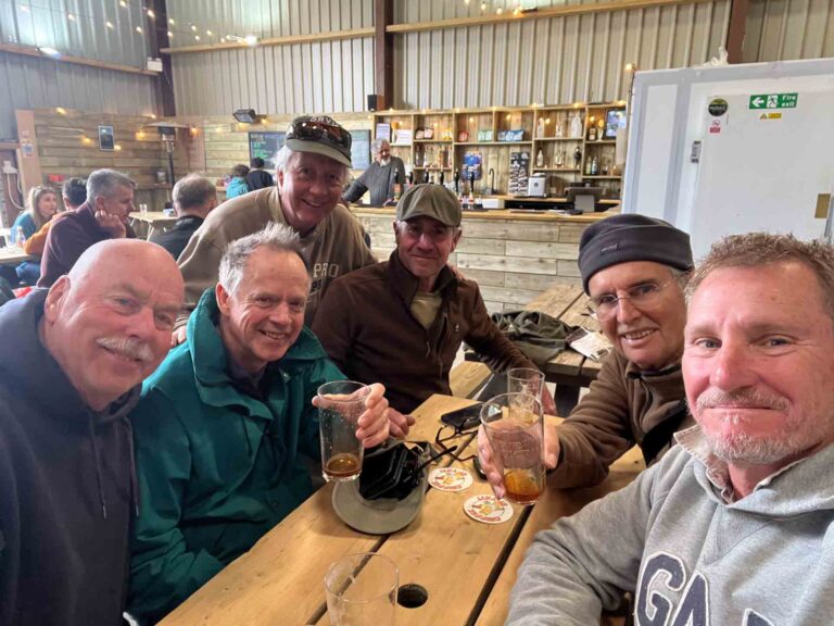 Post working party drinks, 6 flyfishing enthusiasts with beer at the Brewers Folly in Wimborne
